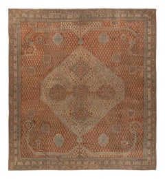 Antique Oushak Rug, Grand Lozenge Medallion on Terracotta Field - Rug & Kilim