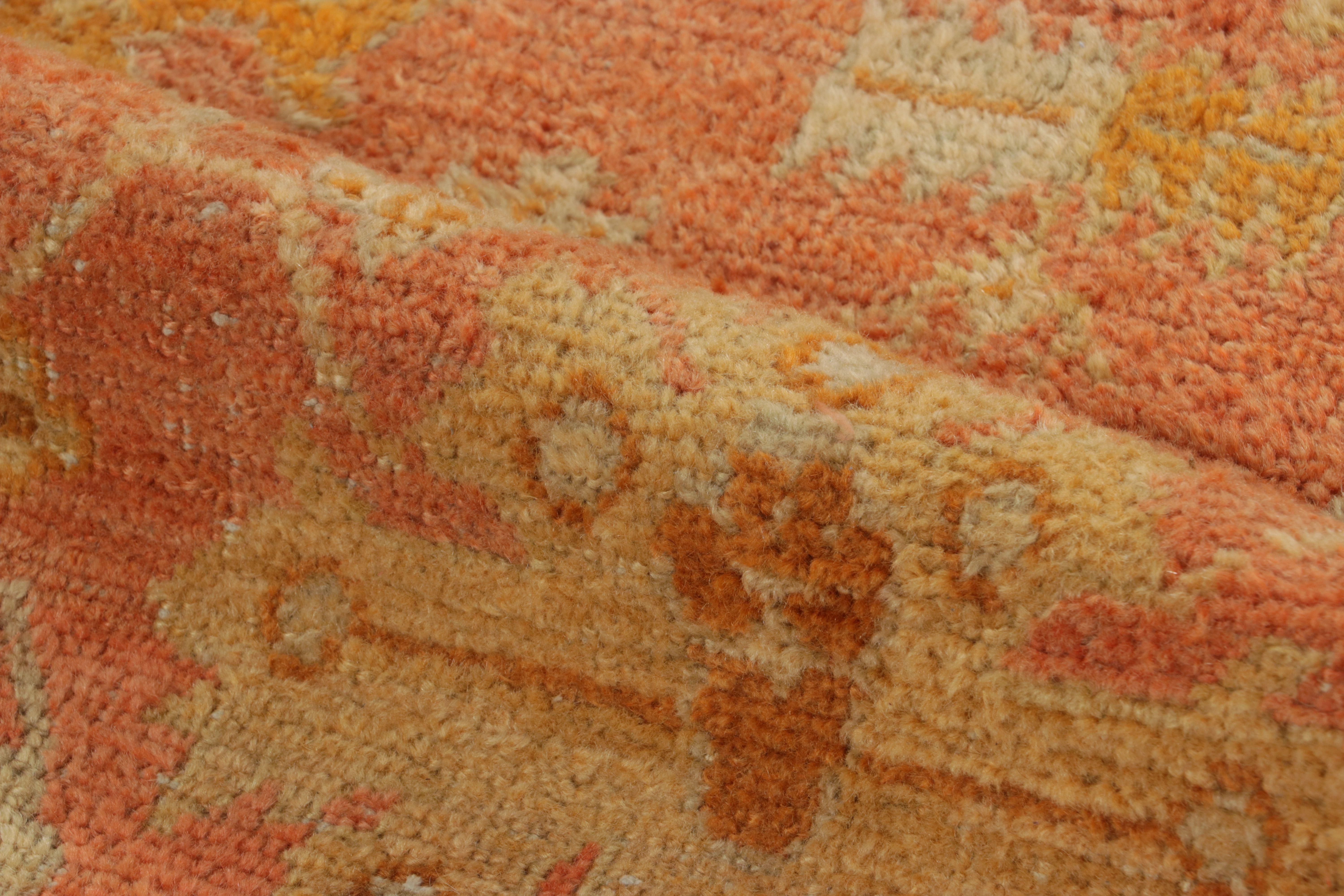 Fine XIX secolo Tappeto antico Oushak, Grande fiore stravagante in arancione corallo e albicocca-Rug & Kilim in vendita