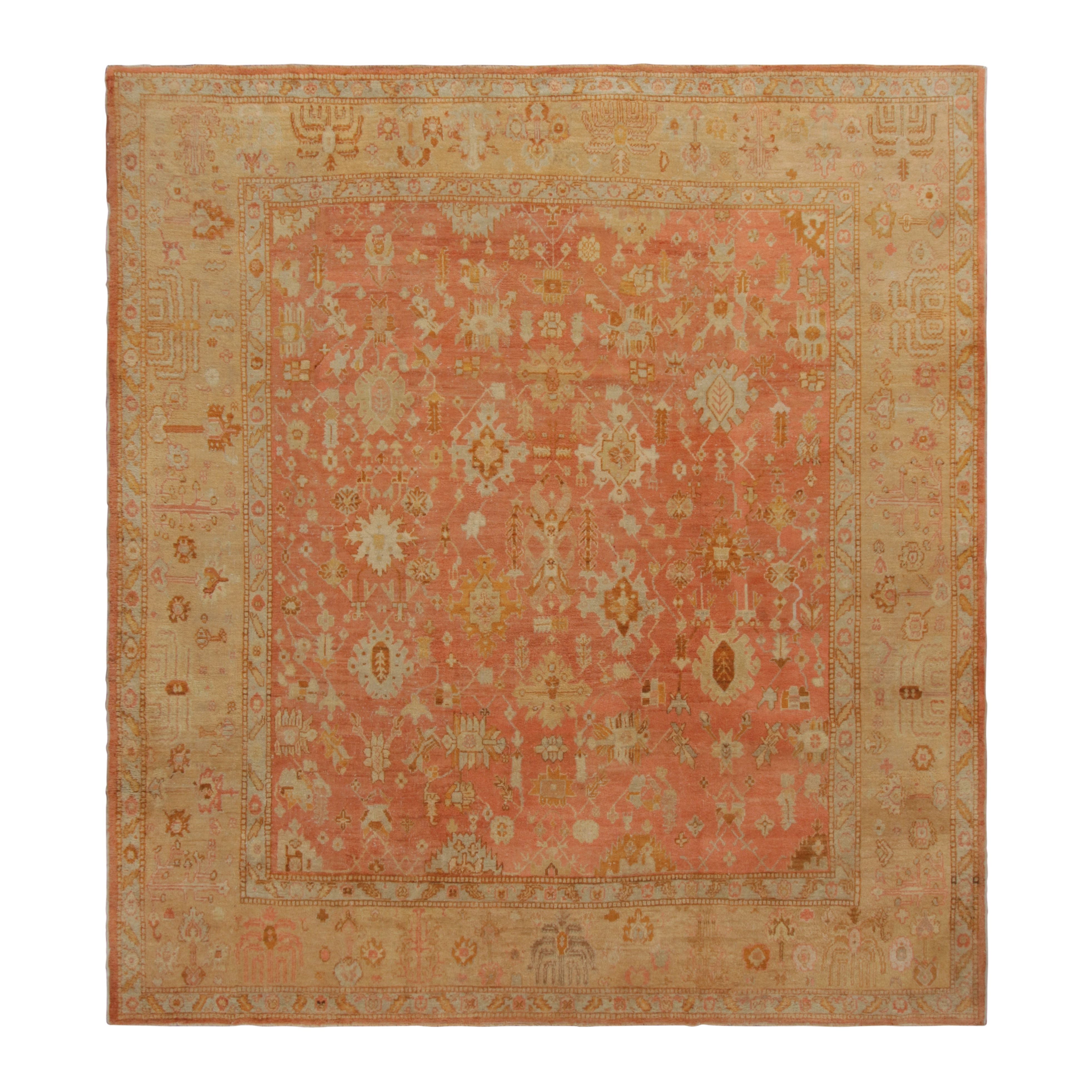 Tapis ancien Oushak, Grand floral fantaisiste en orange corail et abricot-Rug
Kilim