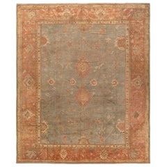 Tappeto antico Oushak, campo grigio con bordo ruggine - Rug 
Kilim