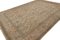 Antique Oushak Rug in Beige and Pink with Floral Patterns, from Rug & Kilim
