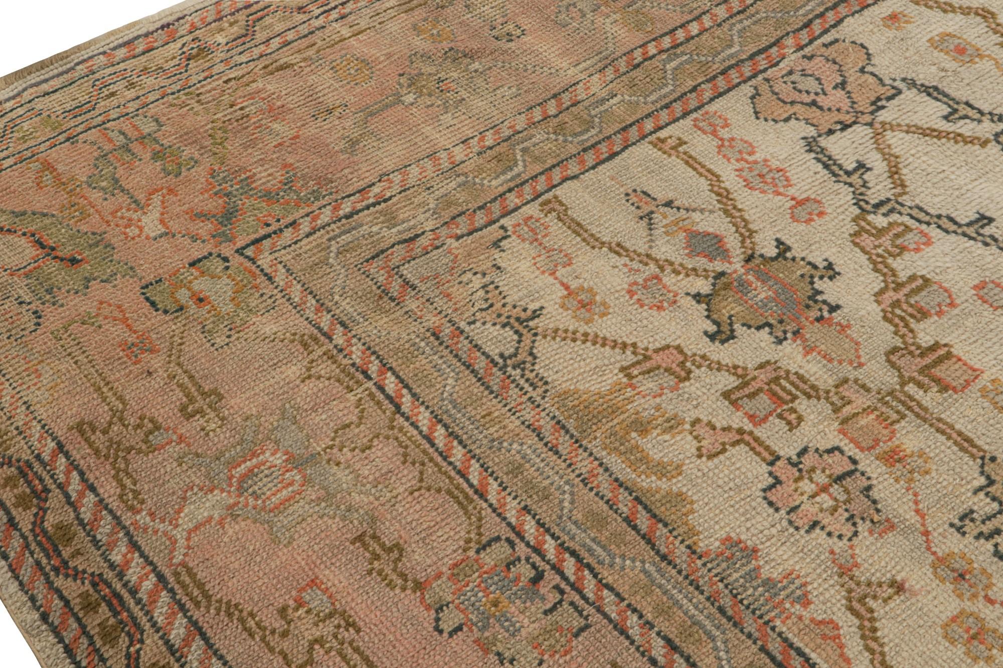 Antique Oushak Rug in Beige and Pink with Floral Patterns, from Rug & Kilim In Good Condition For Sale In Long Island City, NY