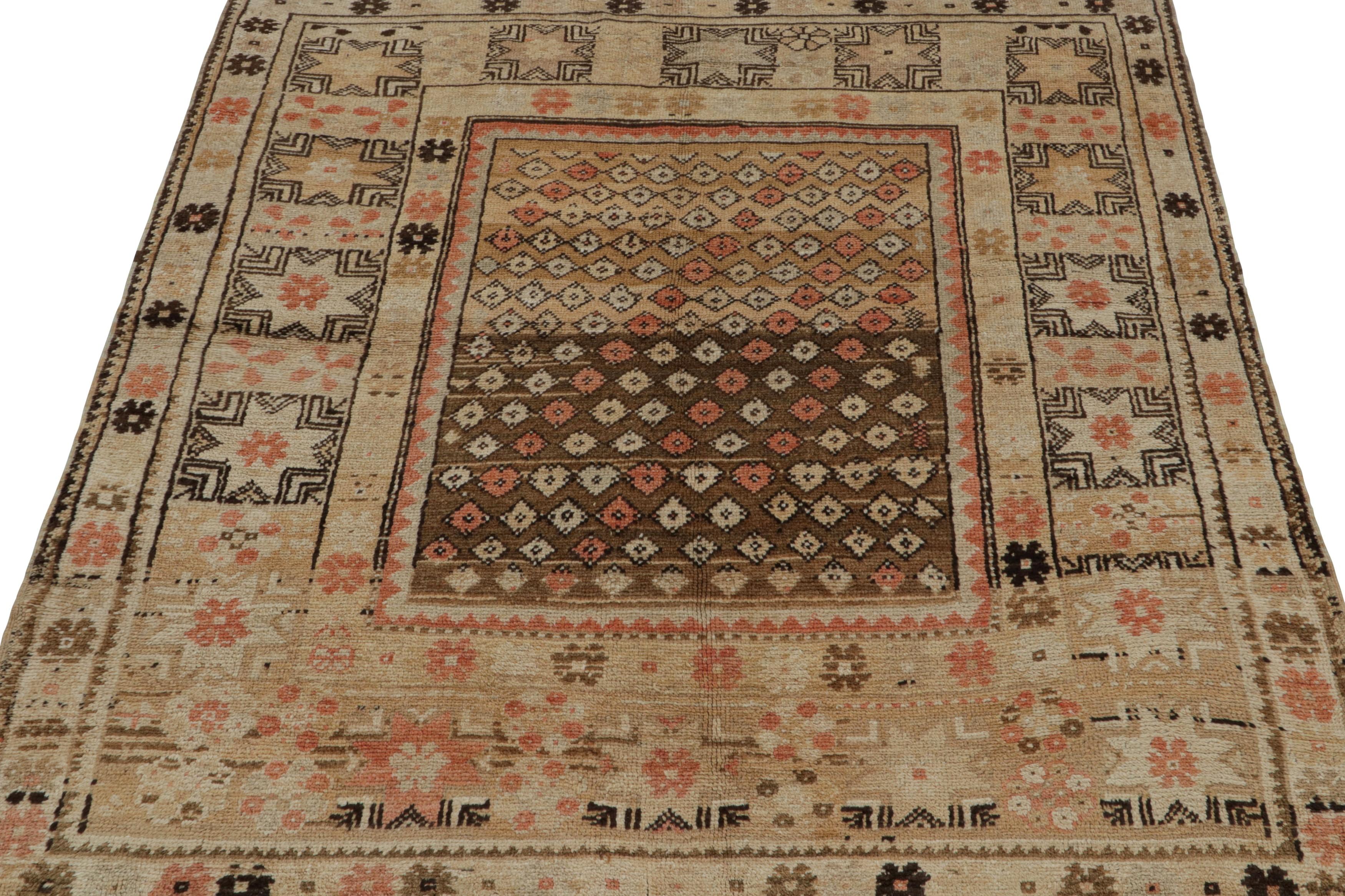 Turkish Antique Oushak rug in Beige-Brown Tribal Patterns by Rug & Kilim For Sale