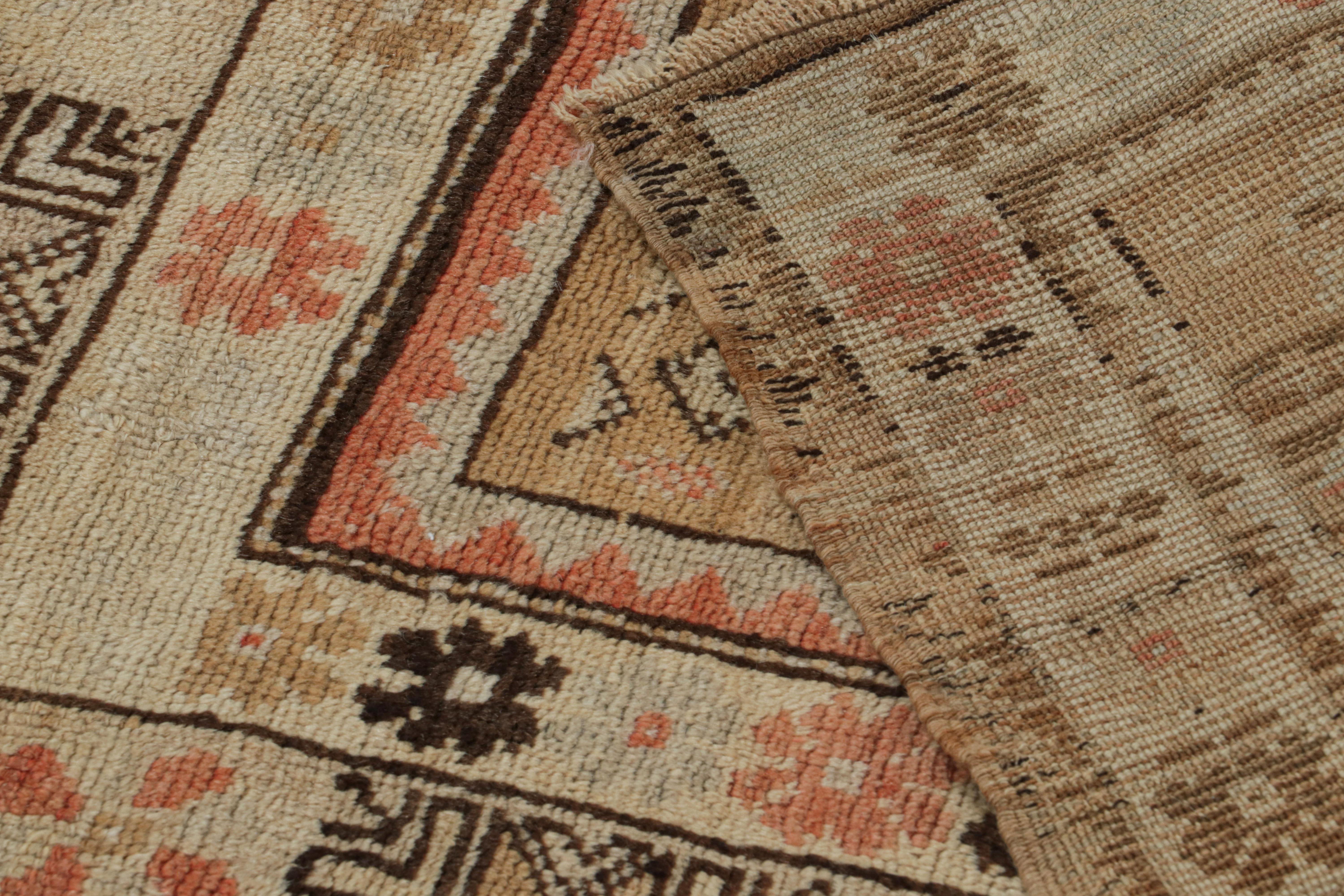 Wool Antique Oushak rug in Beige-Brown Tribal Patterns by Rug & Kilim For Sale