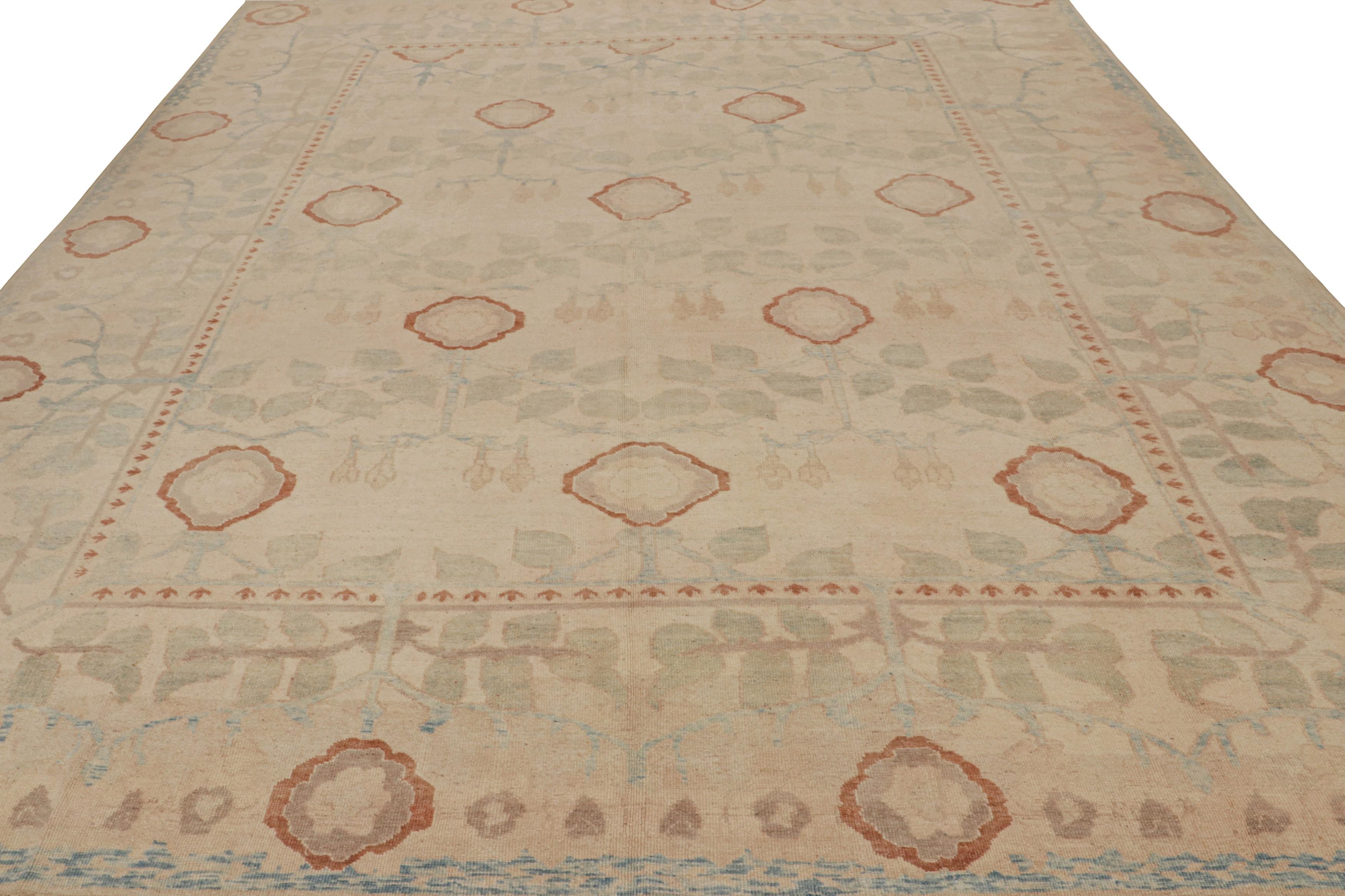 Turkish Antique Oushak Rug in Beige with Green and Blue Floral Patterns from Rug & Kilim For Sale