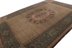 Antique Oushak Rug in Brown with Blue Floral Patterns