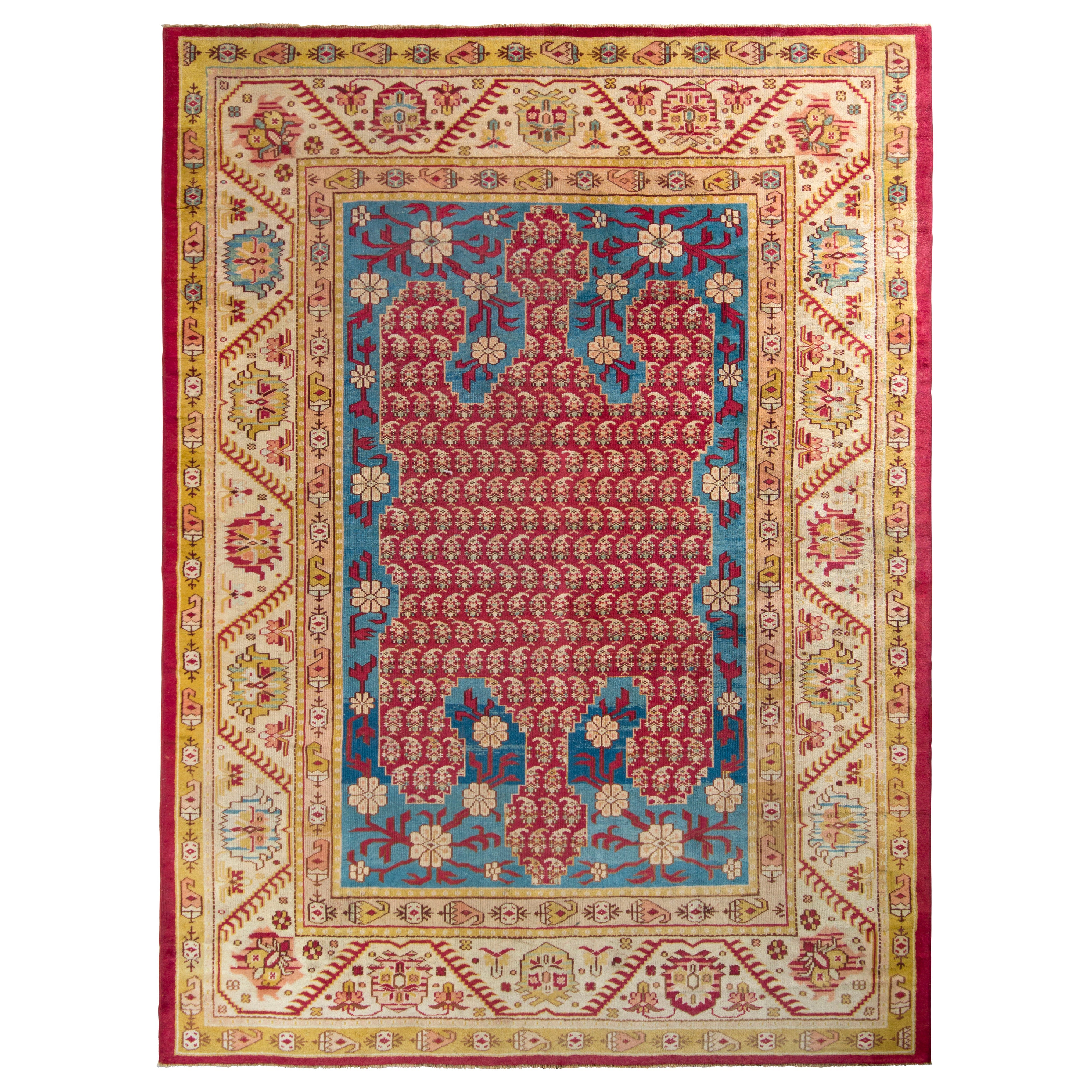 Antiker Oushak-Teppich in Karminrot und Blau mit großem Medaillon - Rug 
Kilim
