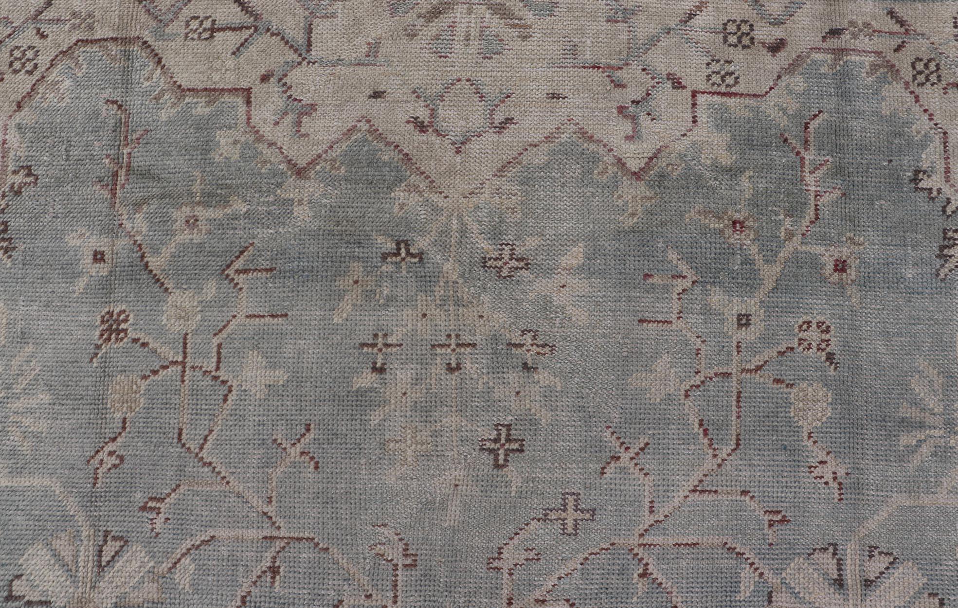 Antique Oushak Rug in Light Gray-Blue by Keivan Woven Arts 10'9 x 14'2 For Sale 1