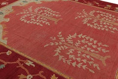 Antique Oushak Rug in Red with Floral Medallions