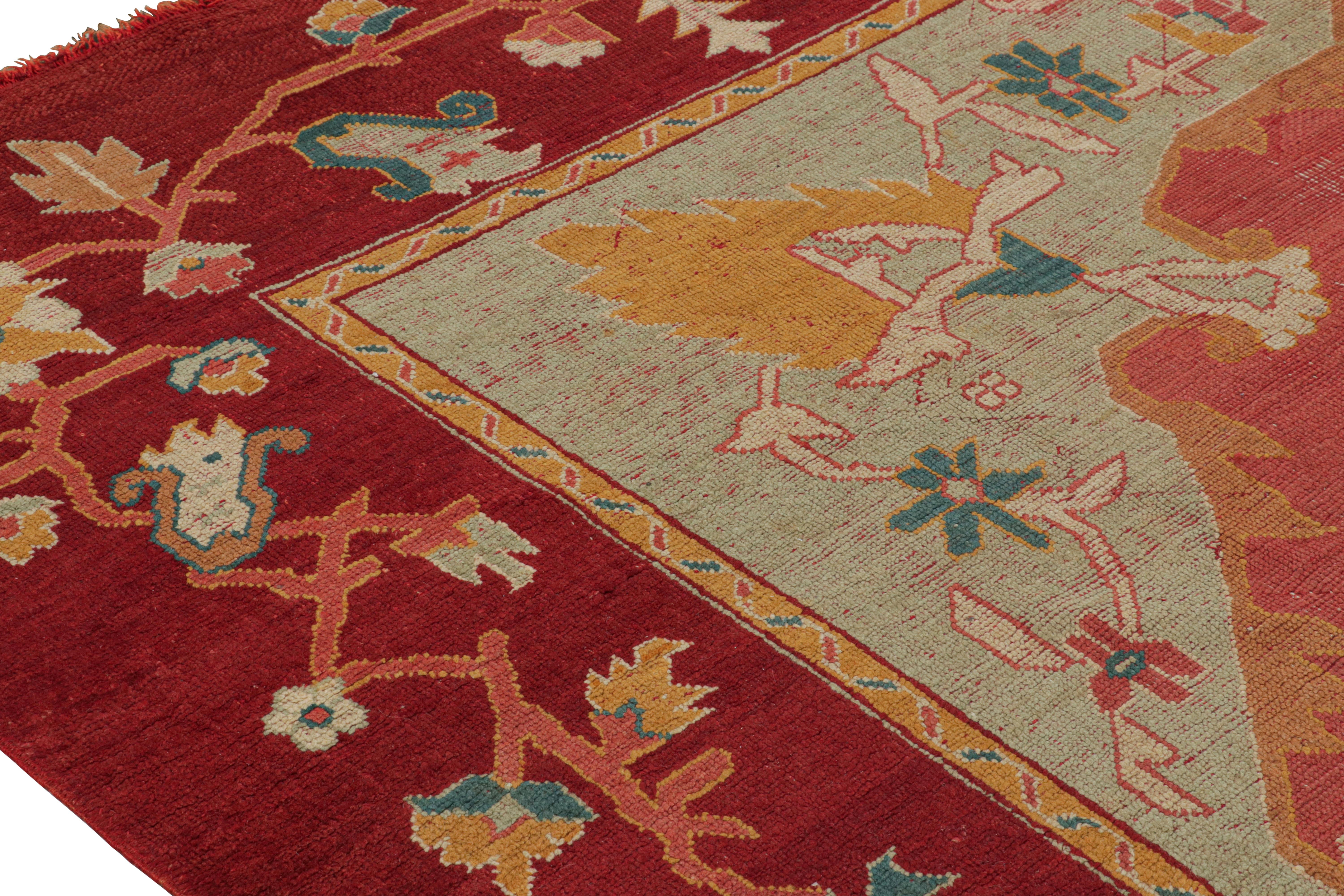 Early 20th Century Antique Oushak Rug in Red with Floral Medallions For Sale