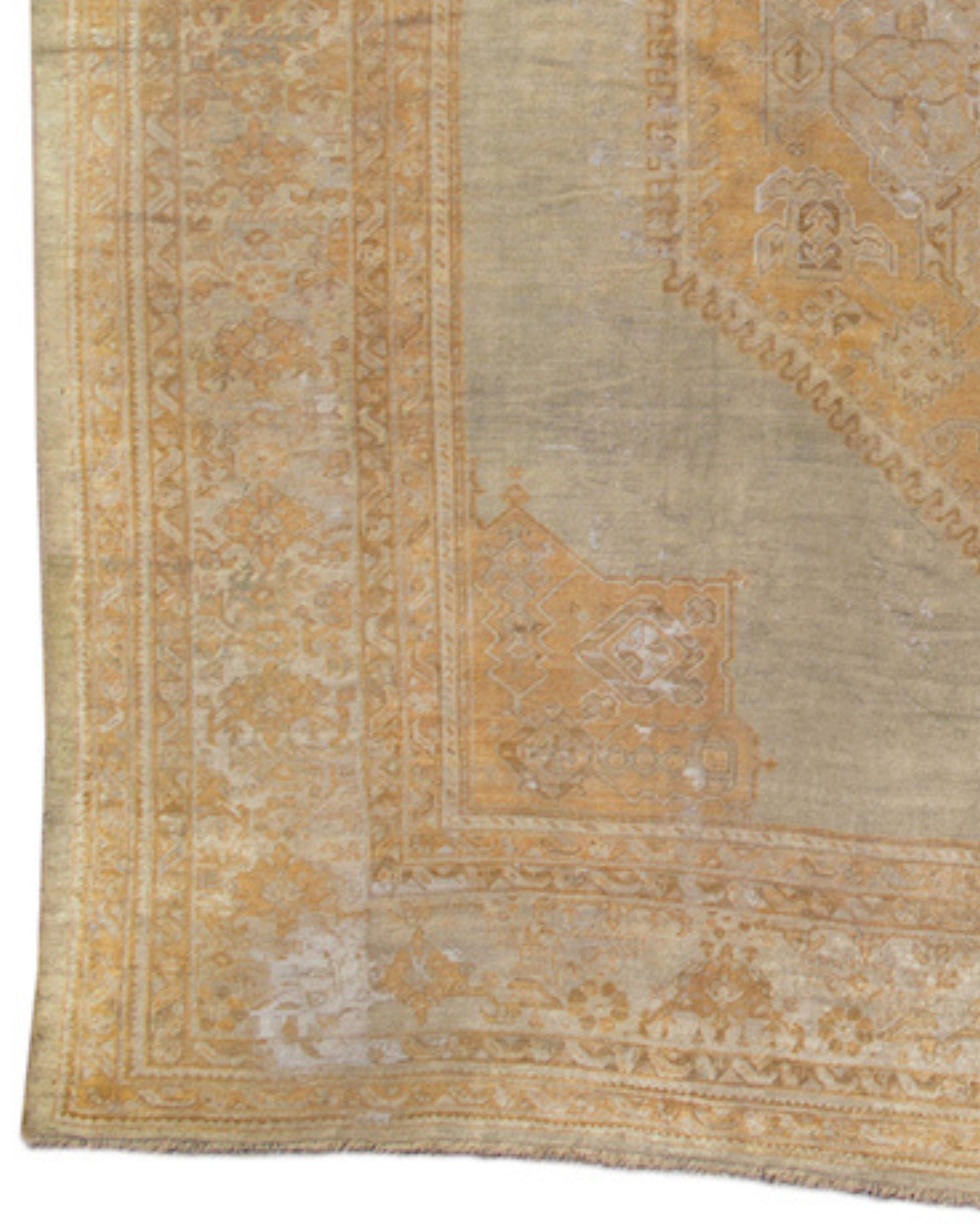 Hand-Knotted Antique Oushak Rug, Late 19th Century