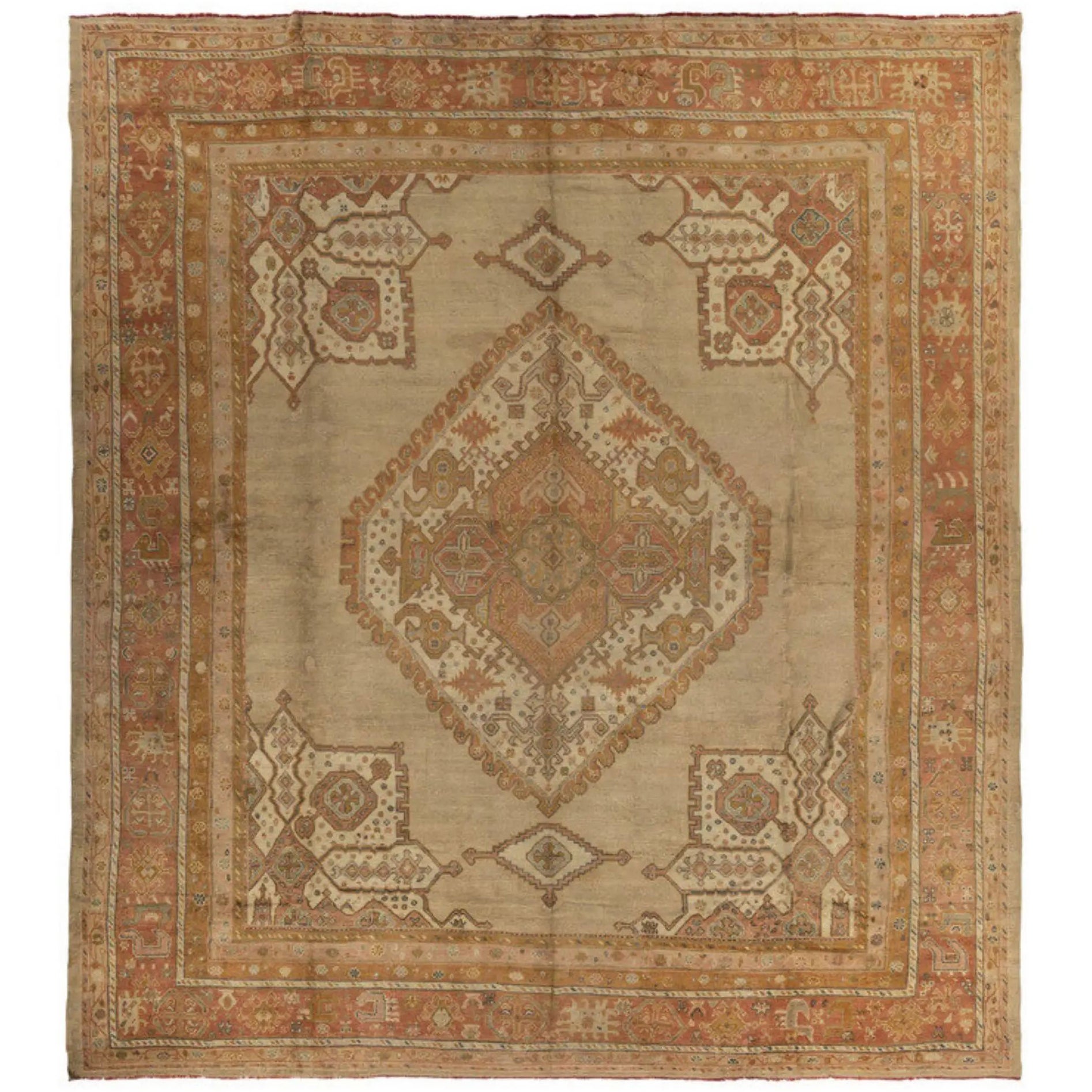 Antique Oushak Rug, Monumental Lozenge Medallion on Camel Field - Rug
Kilim