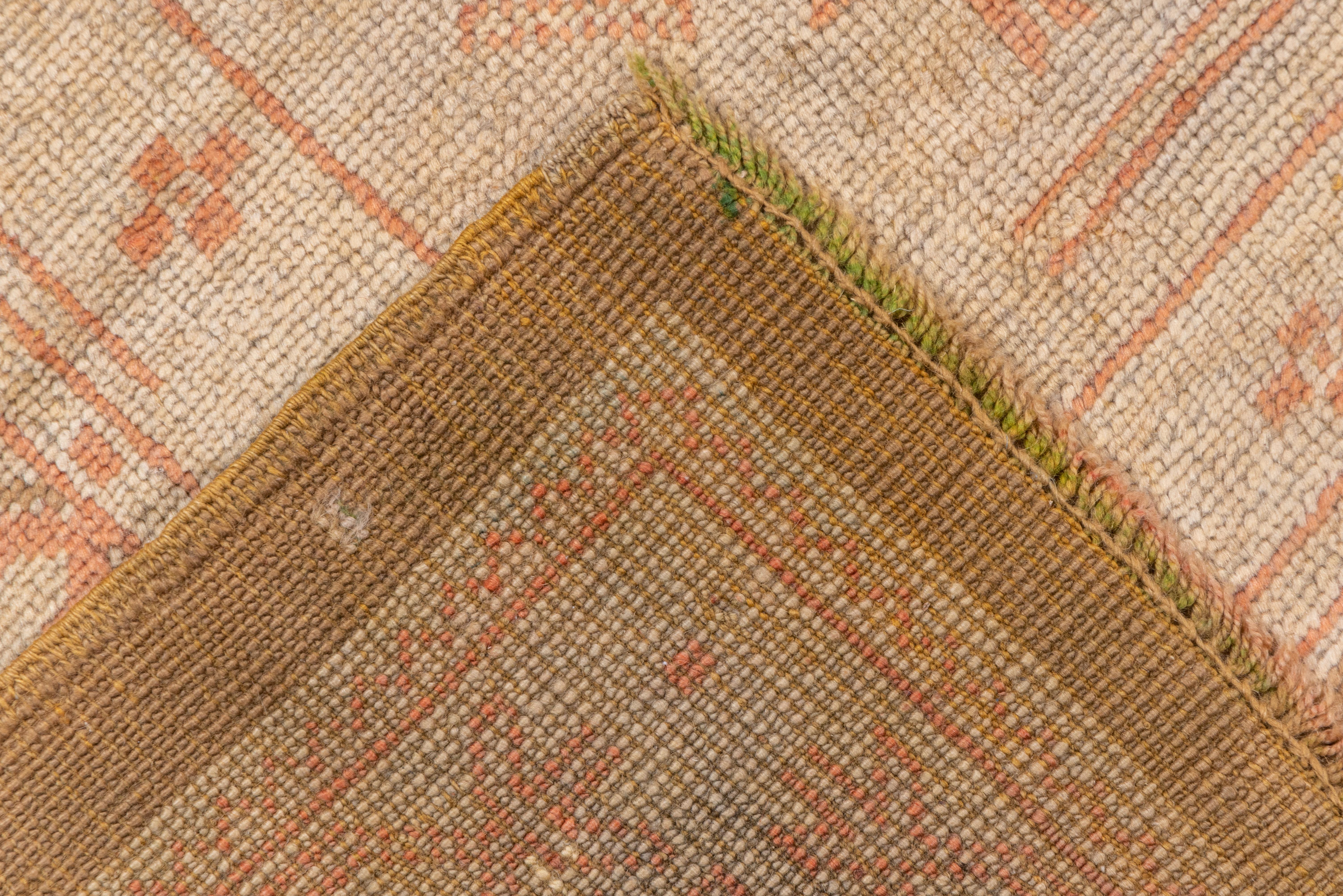 Antique Oushak Rug, Olive Brown Field, Orange Accents In Good Condition For Sale In New York, NY