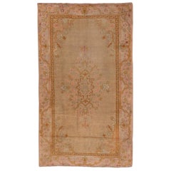 Tappeto antico Oushak, bordo rosa, 1910 circa