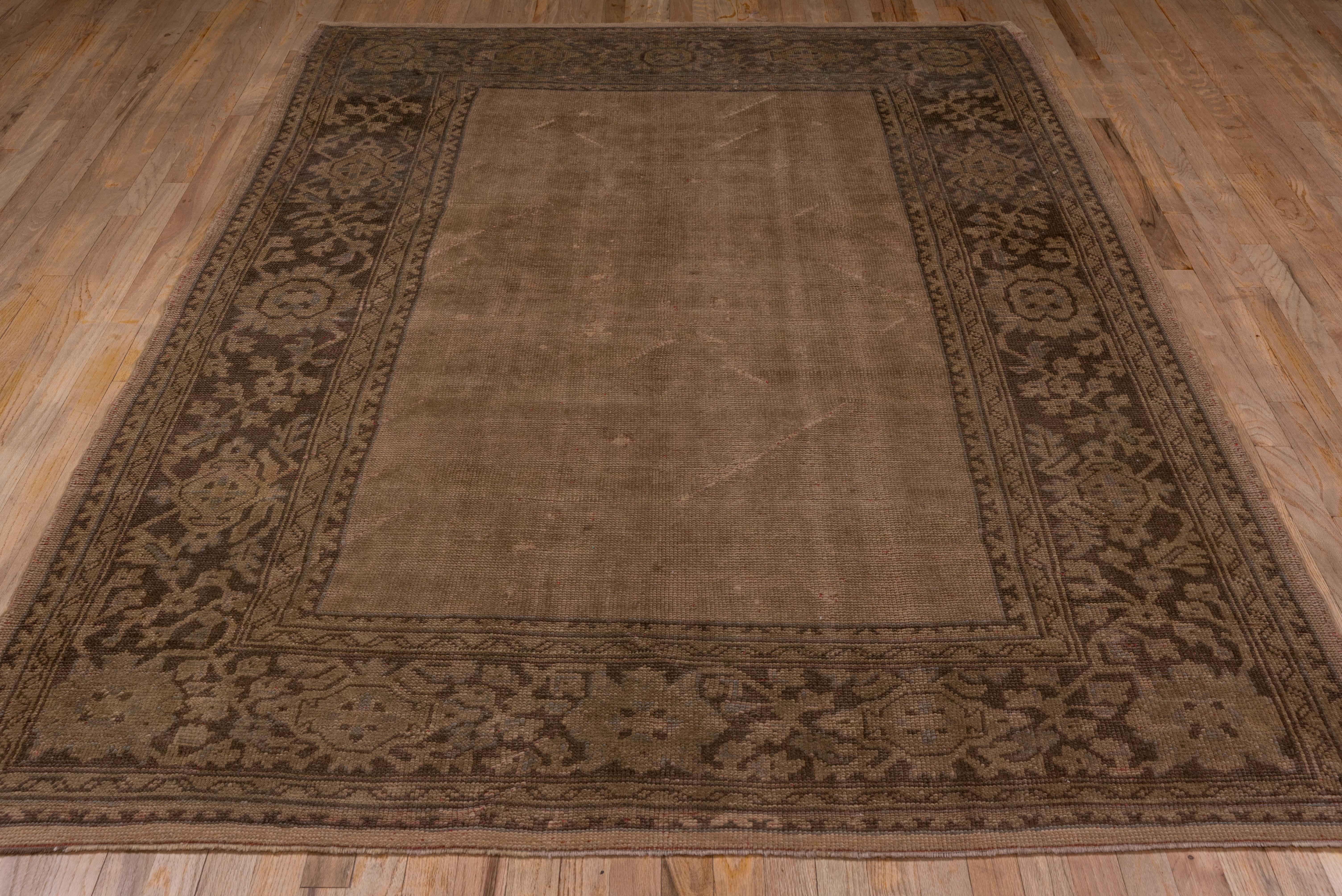 Hand-Knotted Antique Oushak Rug, Plain Field For Sale