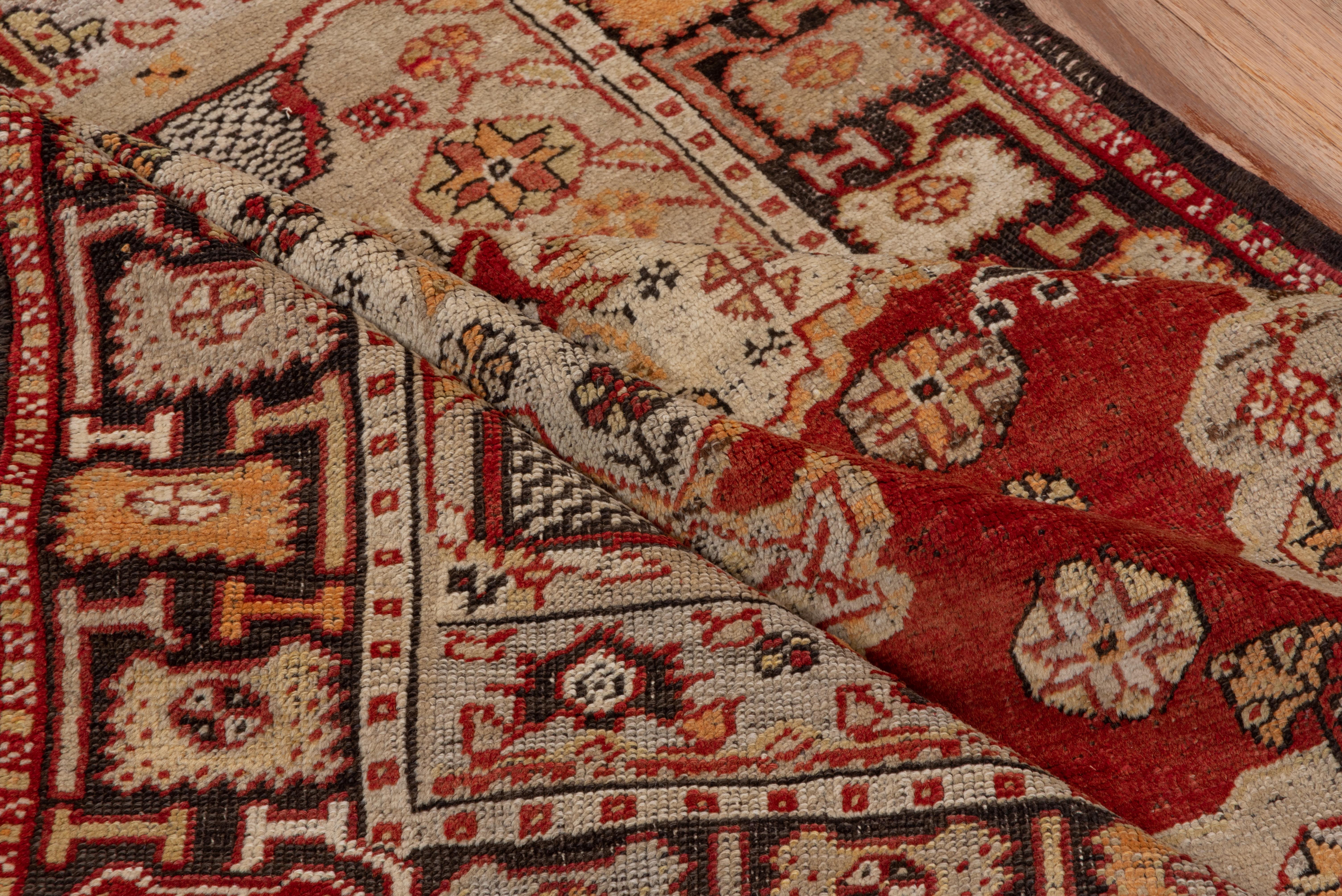 Antique Oushak Rug, Red Field, circa 1920s In Good Condition For Sale In New York, NY