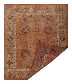 Antique Oushak Rug, Terracotta with Celadon Floral Patterns - Rug & Kilim