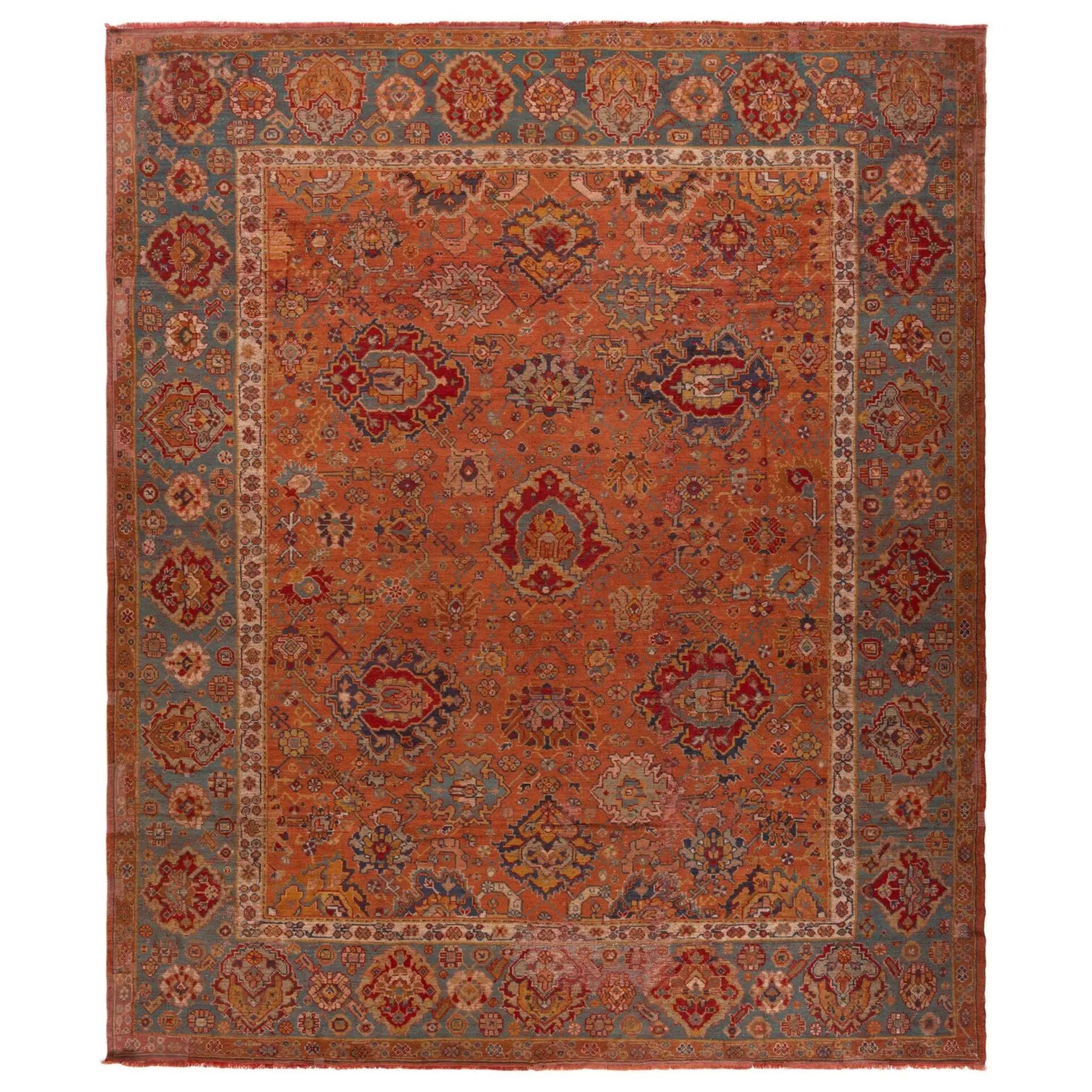 Antique Oushak Rug, Terracotta with Celadon Floral Patterns - Rug
Kilim