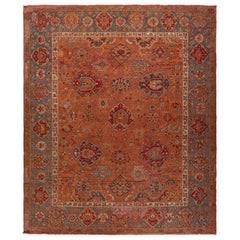 Antique Oushak Rug, Terracotta with Celadon Floral Patterns - Rug & Kilim Antique Oushak Rug, Terracotta with Celadon Floral Patterns - Rug & Kilim