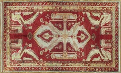 Antique Oushak Rug, Turkish Handmade Oriental Rug, Red, Beige, Bold Design 5x8