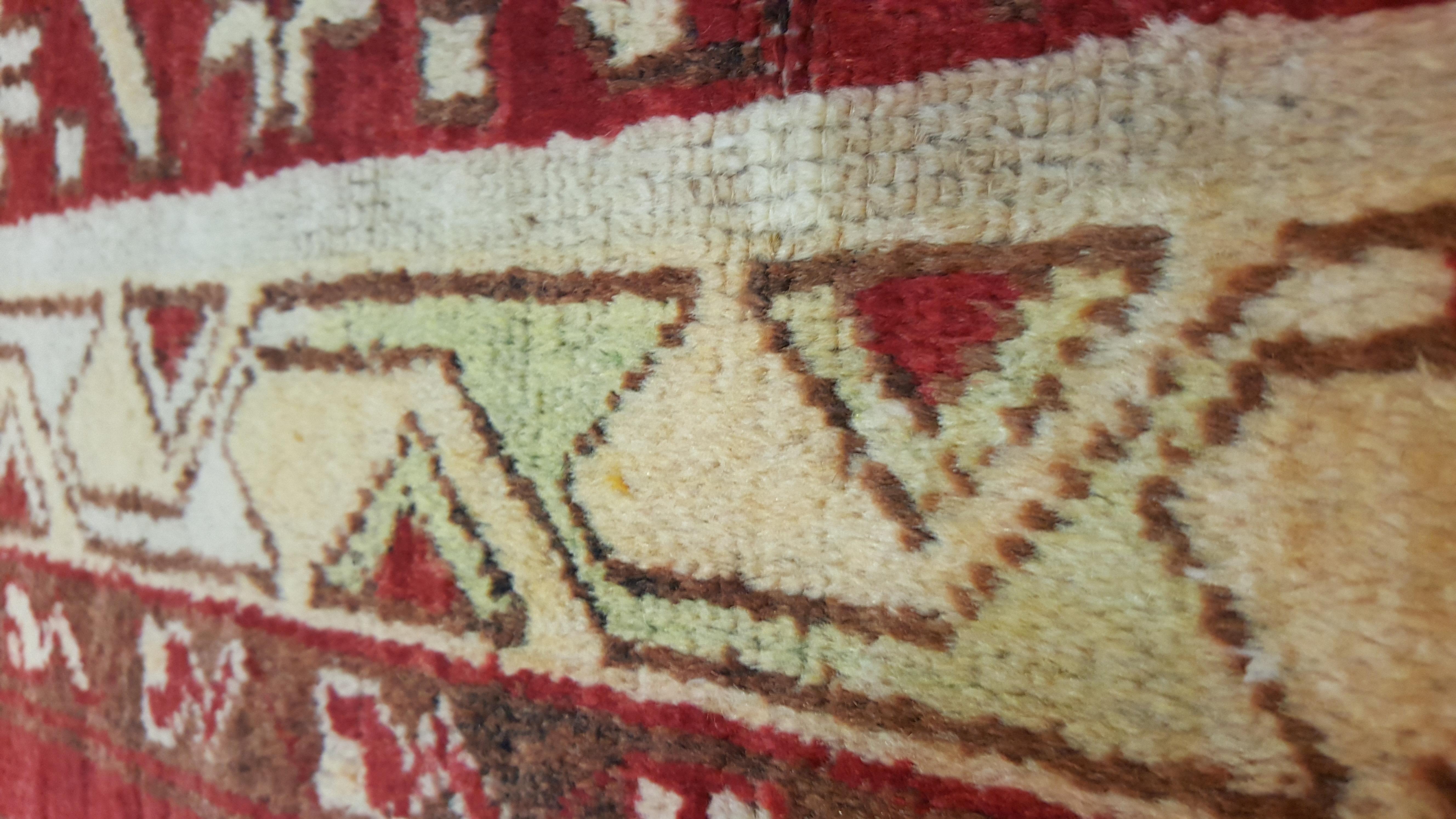 Antiker Oushak-Teppich, türkischer handgefertigter orientalischer Teppich, rot, beige, kühnes Design 5x8 im Zustand „Hervorragend“ im Angebot in Port Washington, NY