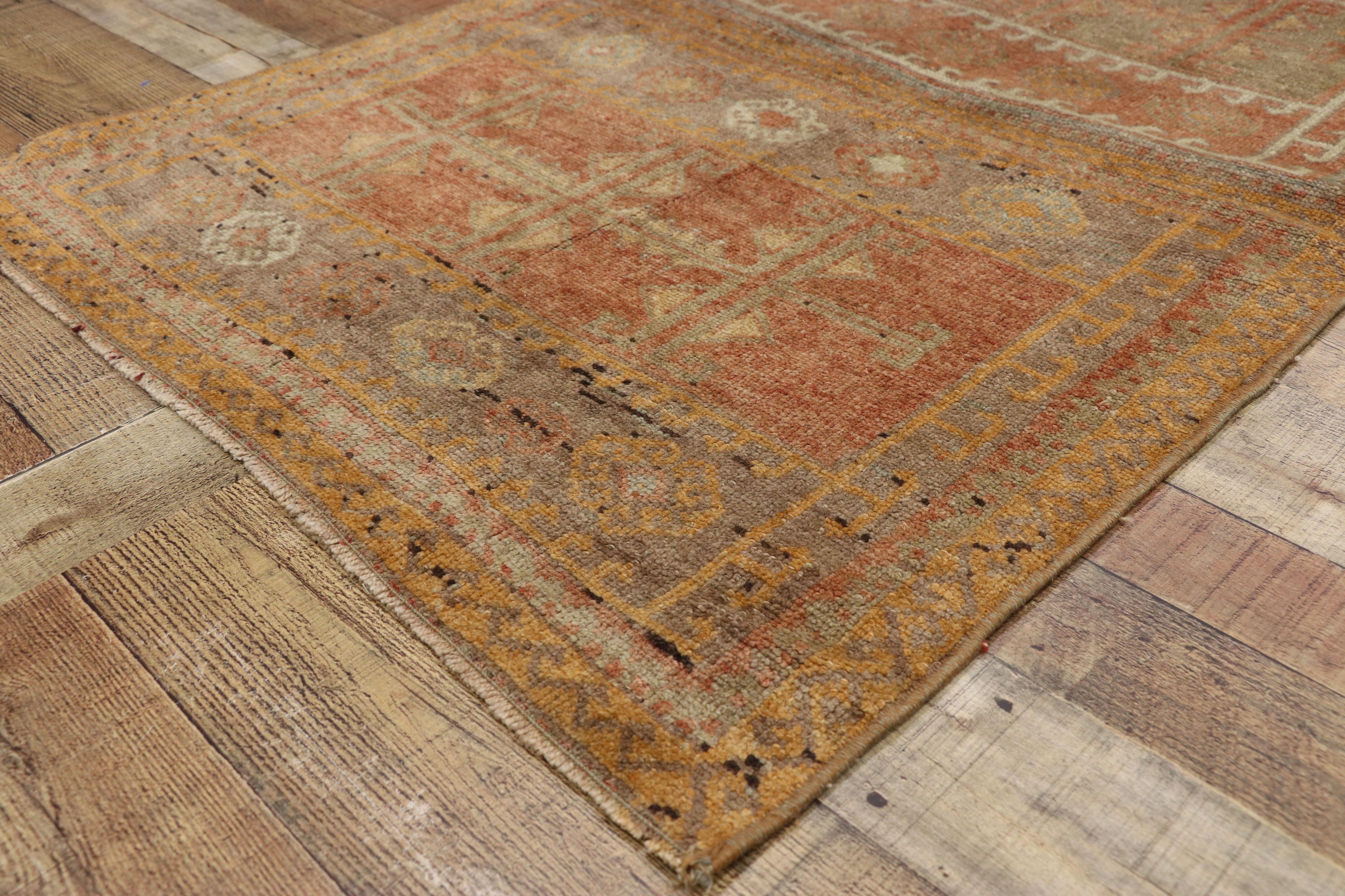 Wool Antique Oushak Rug with Belgian Arts & Crafts Style For Sale