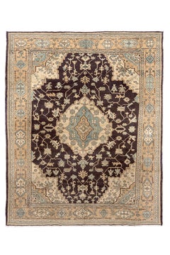 Antique Oushak Rug with Bold Medallion and Soft Earth Tones