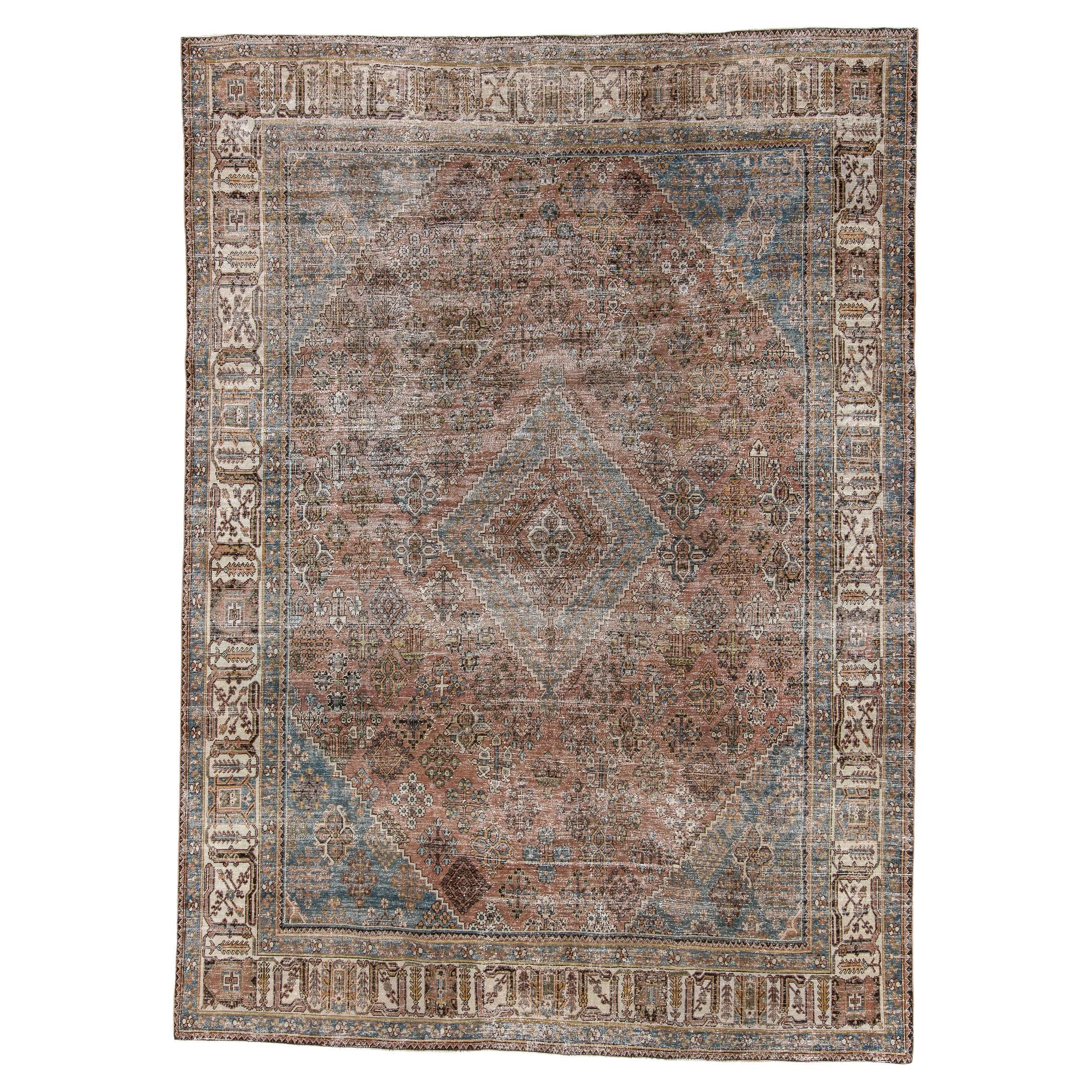 Antique Oushak Rug with Diamond Medallion and Subtle Earth Tones