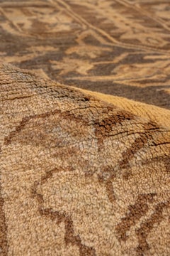 Antique Oushak Rug with Geometric Medallion in Soft Beige and Taupe