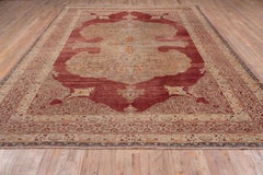 Antique Oushak Rug with Red Central Medallion