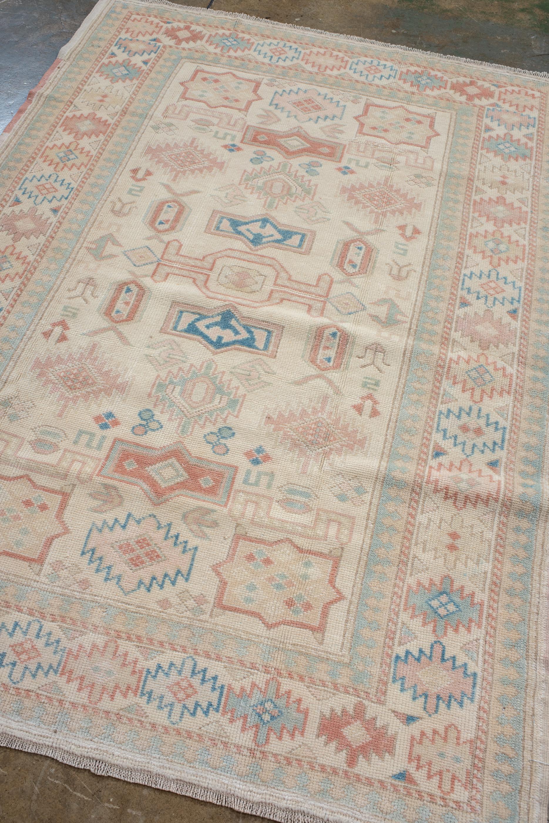 Turkish Antique Oushak Rug with Soft Palette For Sale