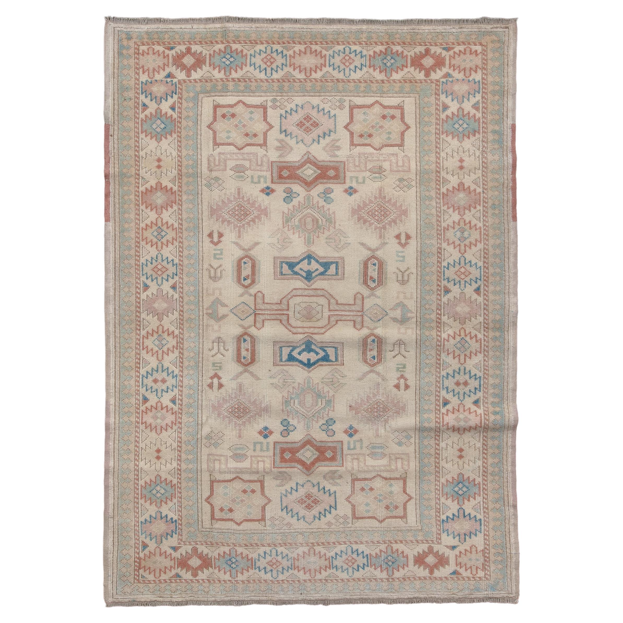 Antique Oushak Rug with Soft Palette For Sale