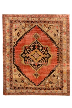 Antique Oushak Rug with Softly Rounded Medallion