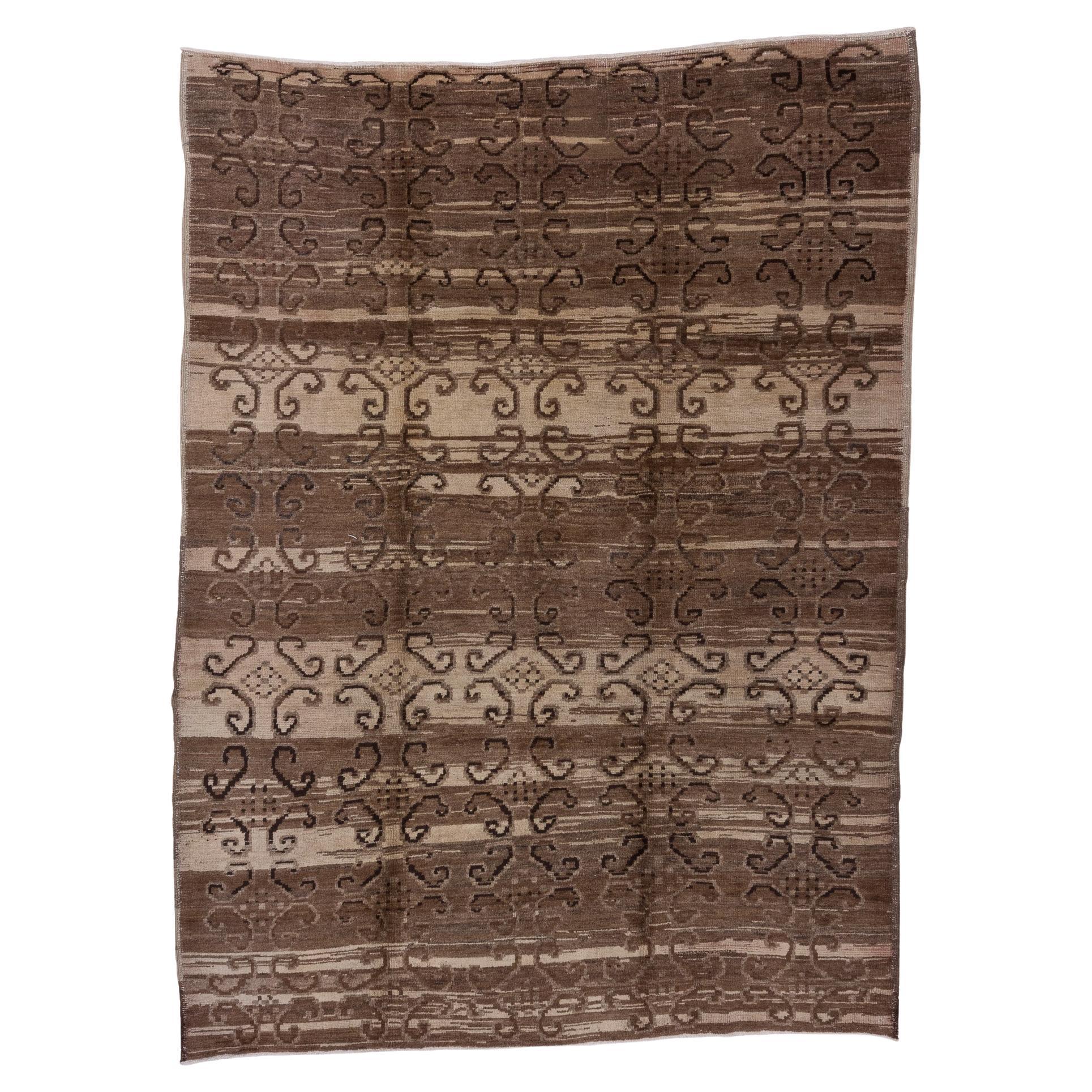 Antique Oushak Rug with Subtle Floral Patterns in Beige and Taupe