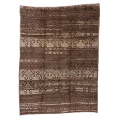 Antique Oushak Rug with Subtle Floral Patterns in Beige and Taupe
