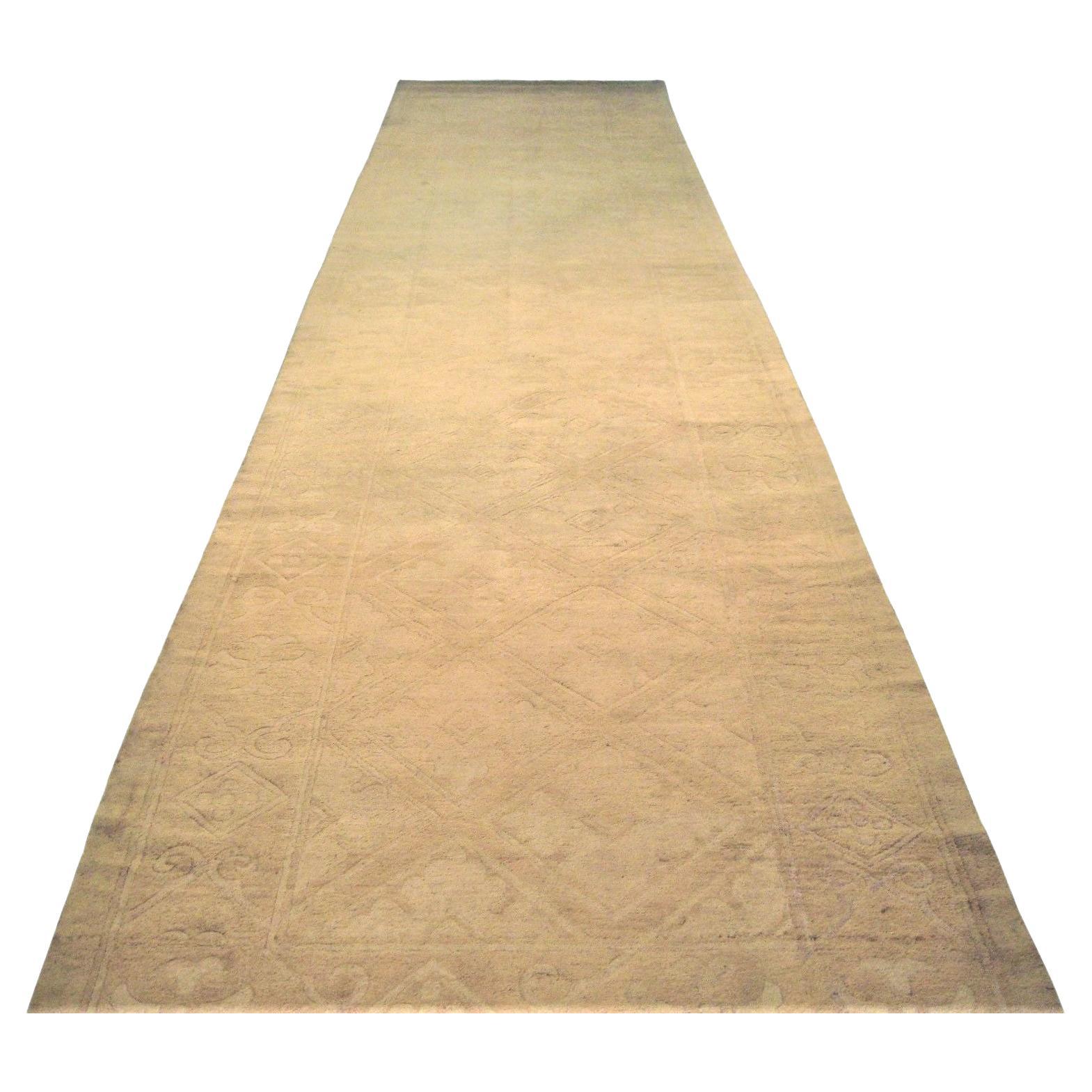 Antique Oushak Runner Beige Large Gallery Runner Beige Handmade Runner 1890 For Sale