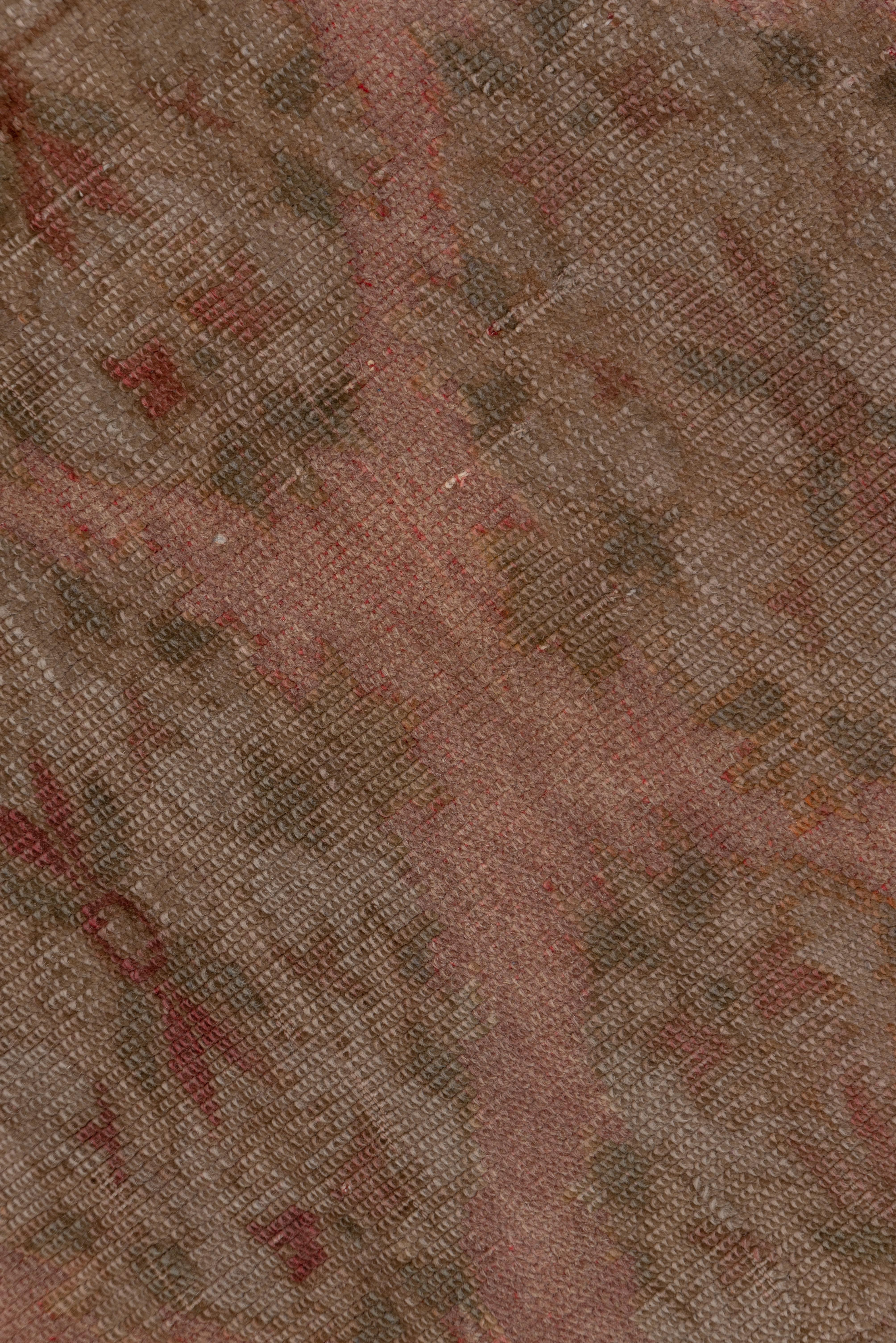 Hand-Knotted Antique Oushak Runner, Salmon and Pink Tones