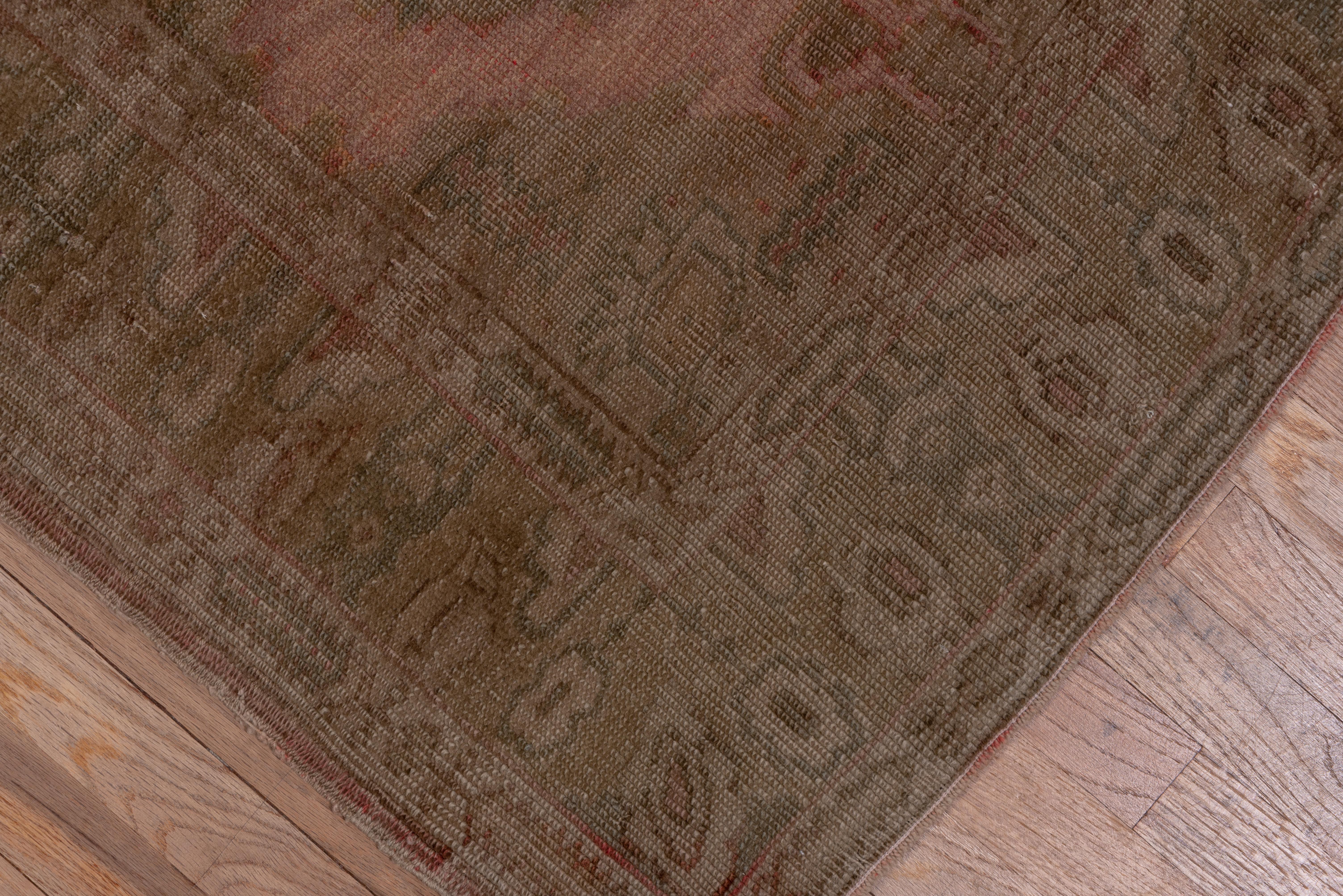 20th Century Antique Oushak Runner, Salmon and Pink Tones
