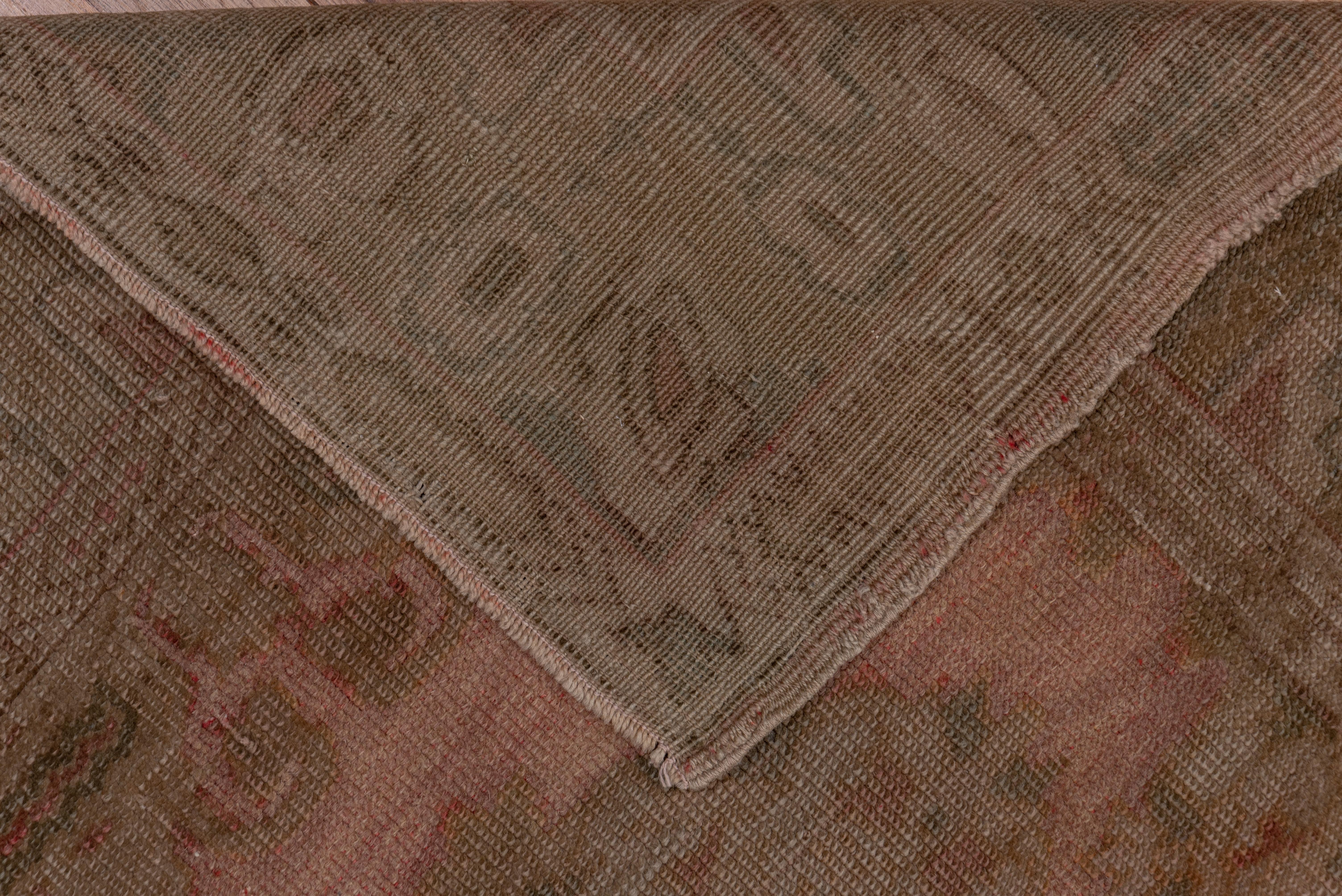 Wool Antique Oushak Runner, Salmon and Pink Tones