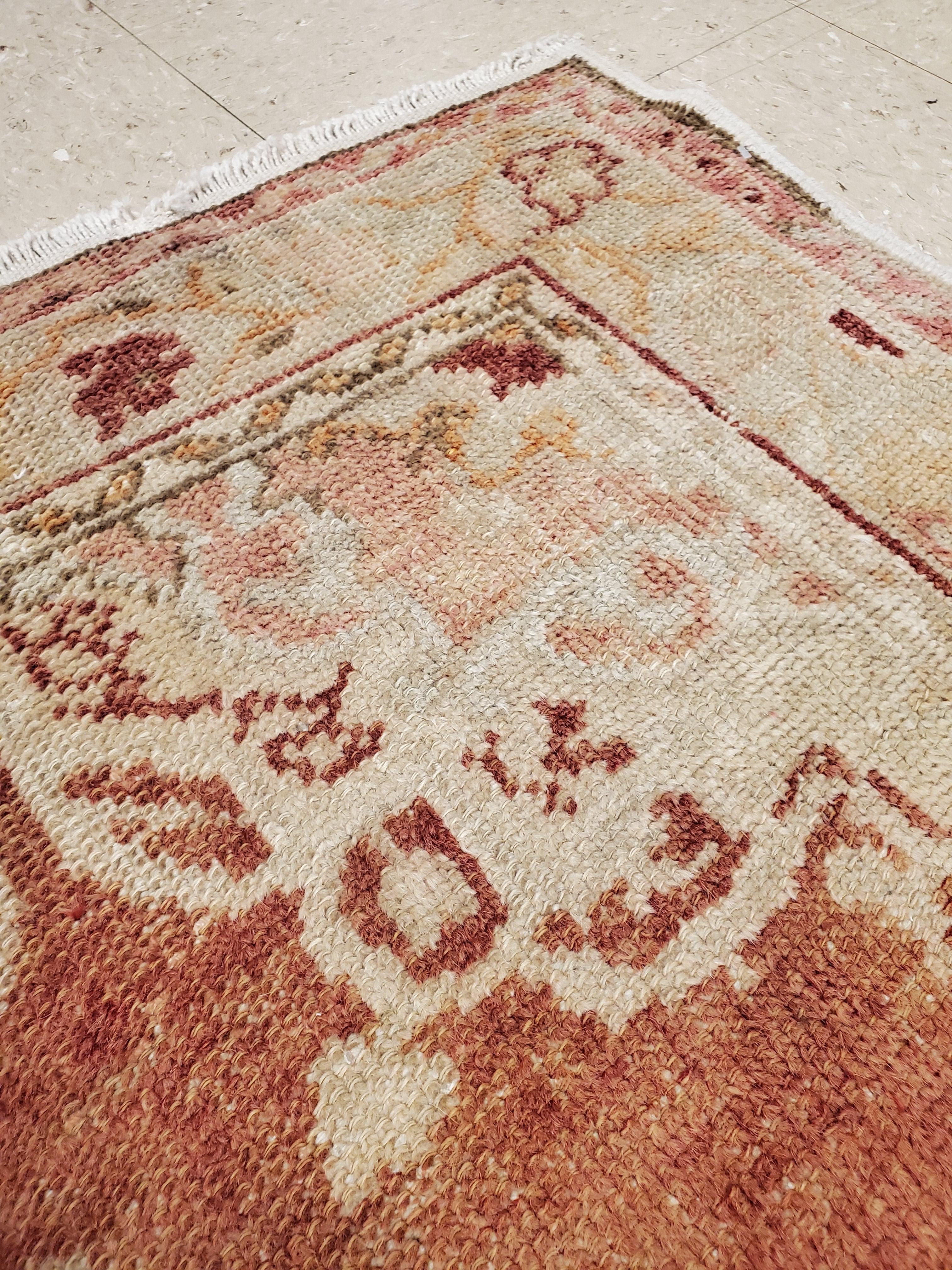 Antique Oushak Runner, Turkish and Oriental Rug, Handmade Beige and Orange Rug In Good Condition For Sale In Port Washington, NY