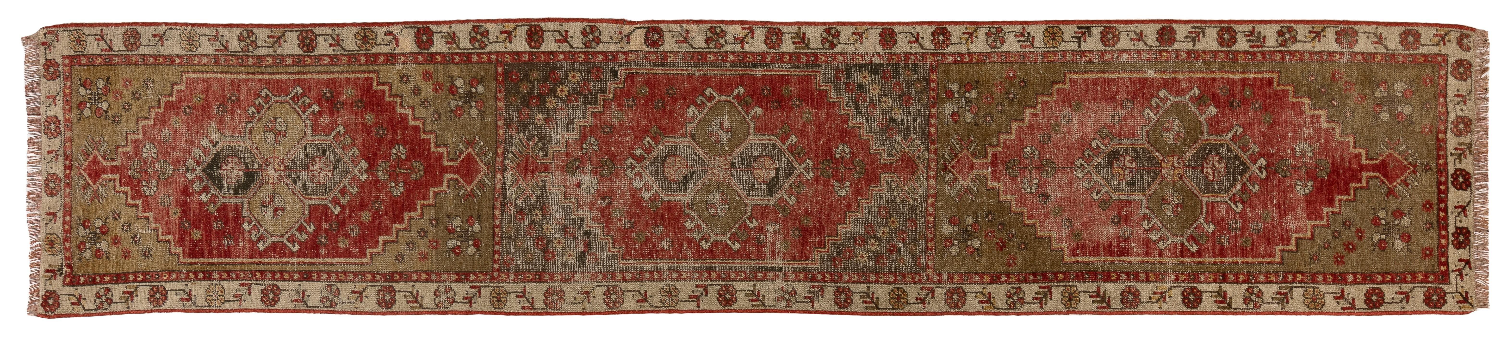 Hand-Knotted Antique Oushak Runner, Unusual Wool Hand Knotted Rug