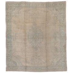 Antique Oushak Square Carpet, Mint Green, Seafoam, circa 1920s