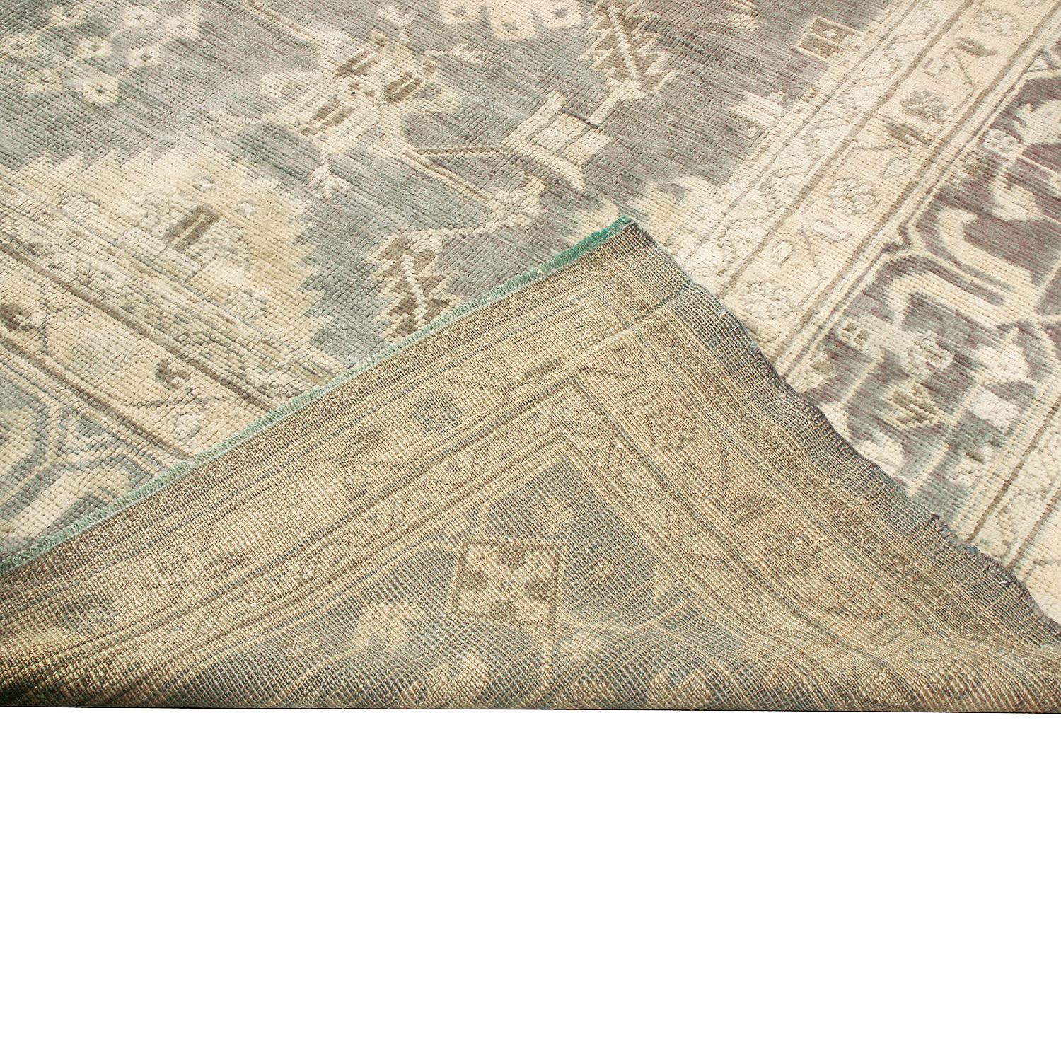 Late 19th Century Antique Oushak Stone Blue and Tan Wool Rug