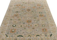 Rug & Kilim's Antique Oushak Style Rug in Grey, Green and Gold Floral Pattern