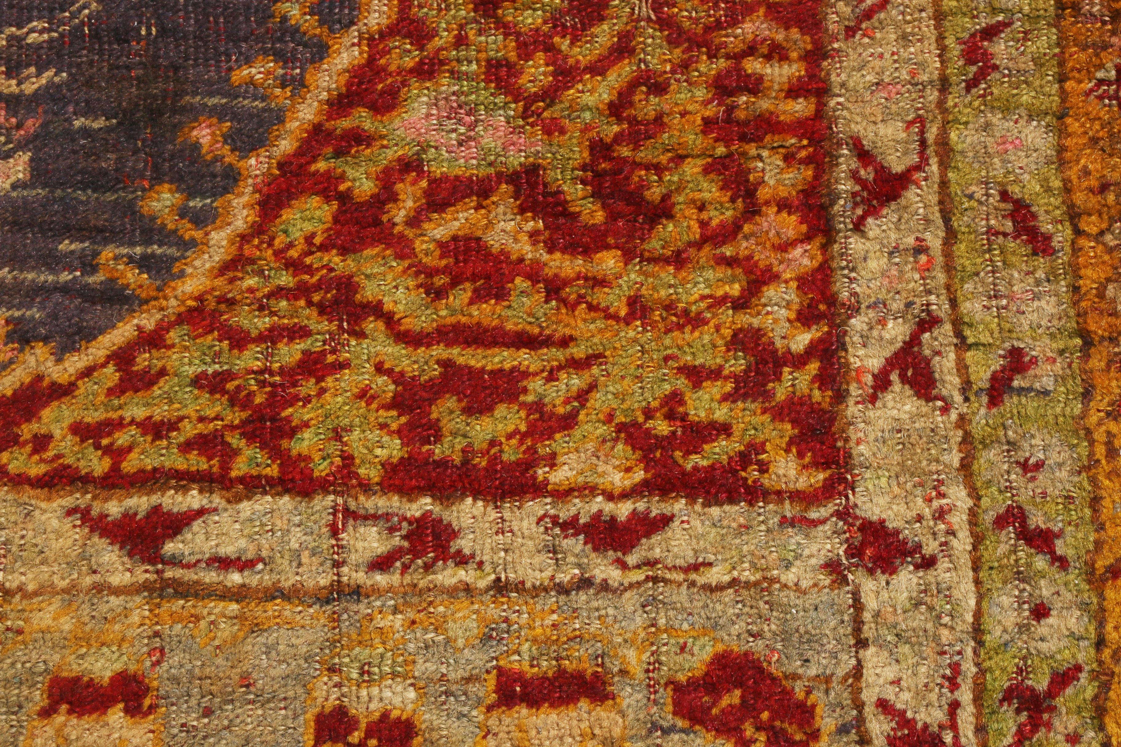 Hand-Knotted Antique Oushak Traditional Orange-Gold and Red Wool Rug