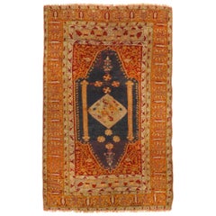 Antique Oushak Traditional Orange-Gold and Red Wool Rug