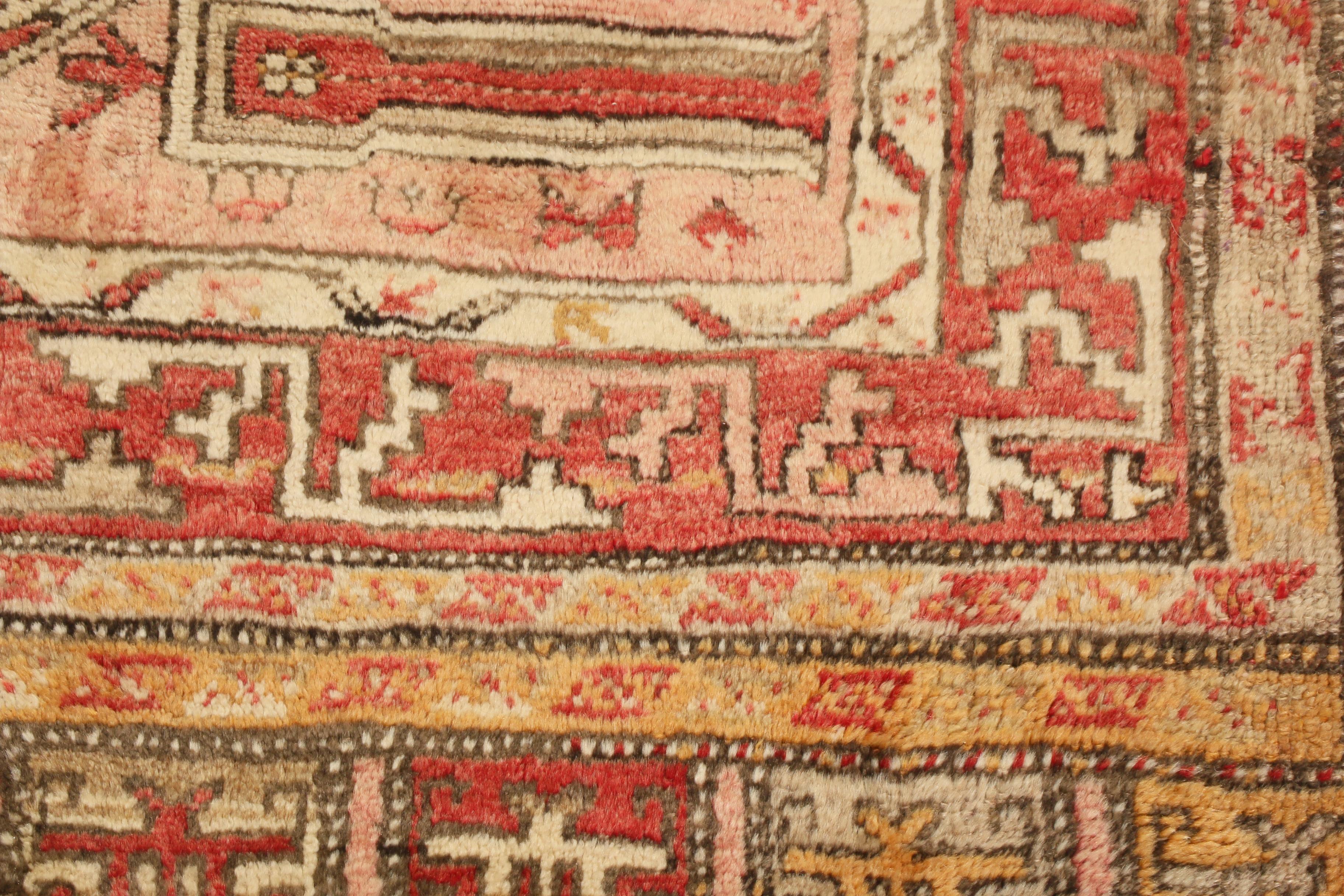 Hand-Knotted Antique Oushak Traditional Red and Gold Wool Rug by Rug & Kilim For Sale