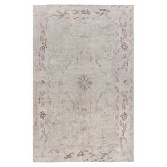Antique Oushak Turkish Medallion Gray With Beige Carpet - c. 1920