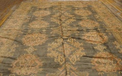 Beautiful Blue & Rose Detail Color Geometric Pattern Antique Turkish Oushak Rug