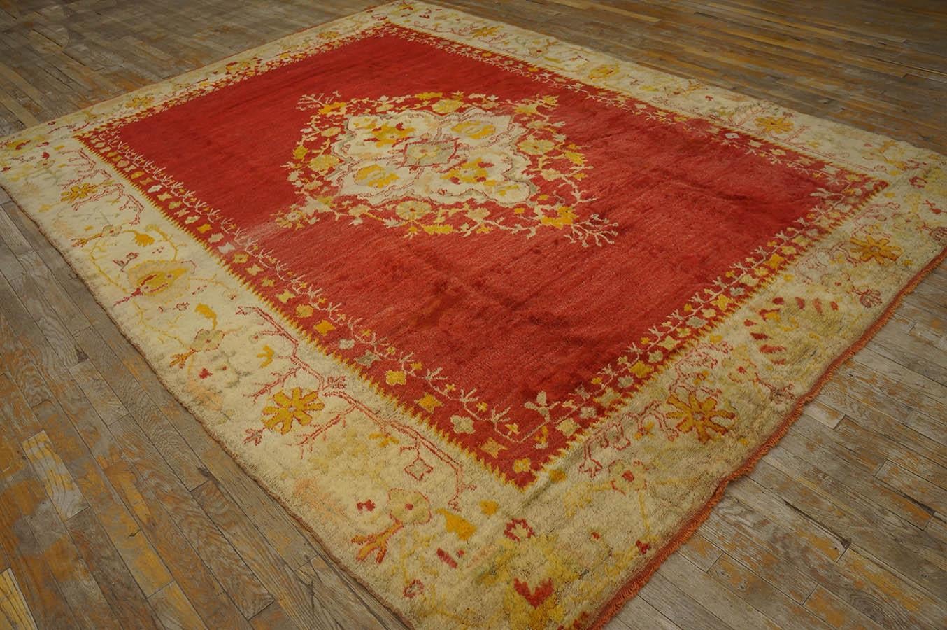 Turc Tapis turc Oushak en angora de la fin du XIXe siècle ( 7' 6'' x 10' - 230 x 305 cm) en vente